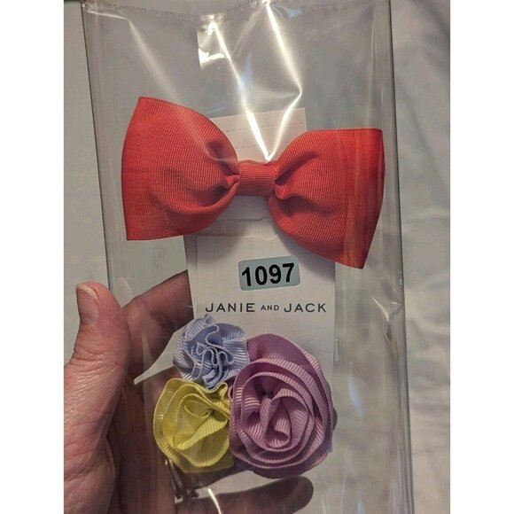 JANIE AND JACK NWT Set of 2 Bows One Coral Red Bow and One Multicolored (1097) - Picture 8 of 8